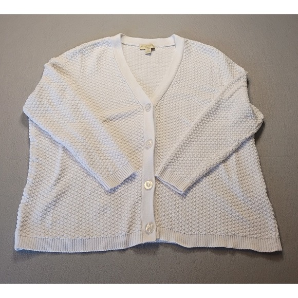 Appleseed's Sweater Women's Sz 1x 100% Cotton Crew Neck Knit Button Up White - Picture 1 of 8